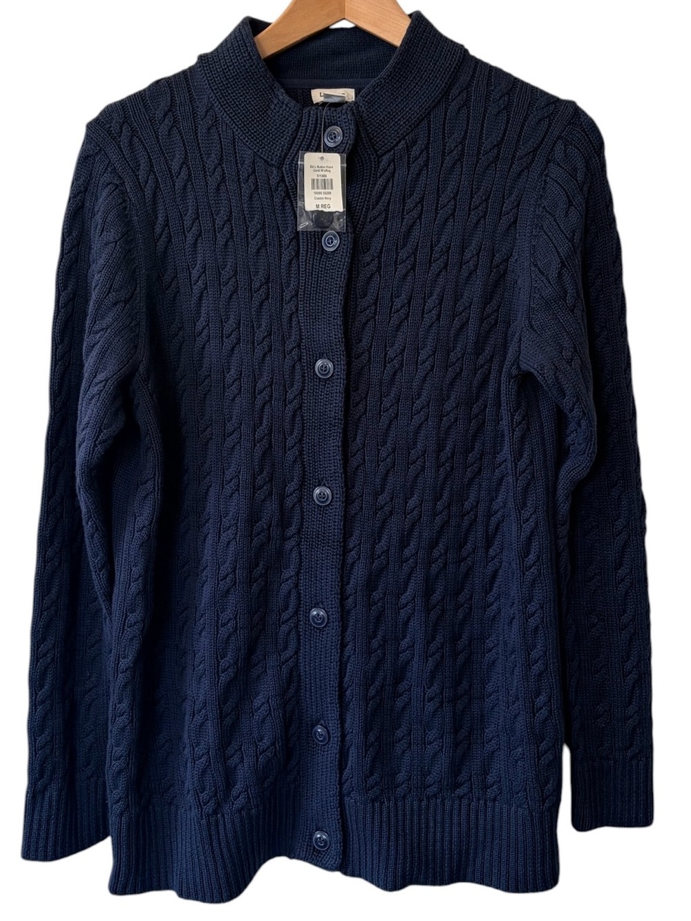 L.L. Bean The Original Double L Cotton Cable Cardigan Sweater Womens Medium Navy